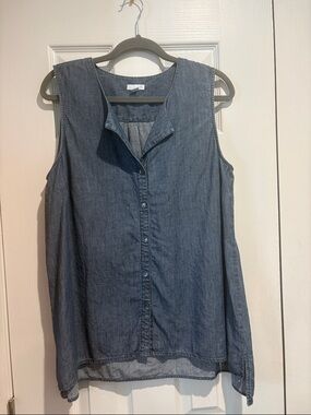 J. Jill Blue Sleeveless 30% Linen Button-Front Top - Large